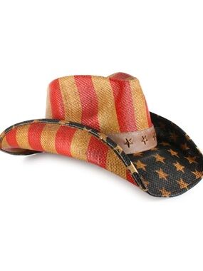 American Flag Straw Cowboy Hat with Star Stud Band